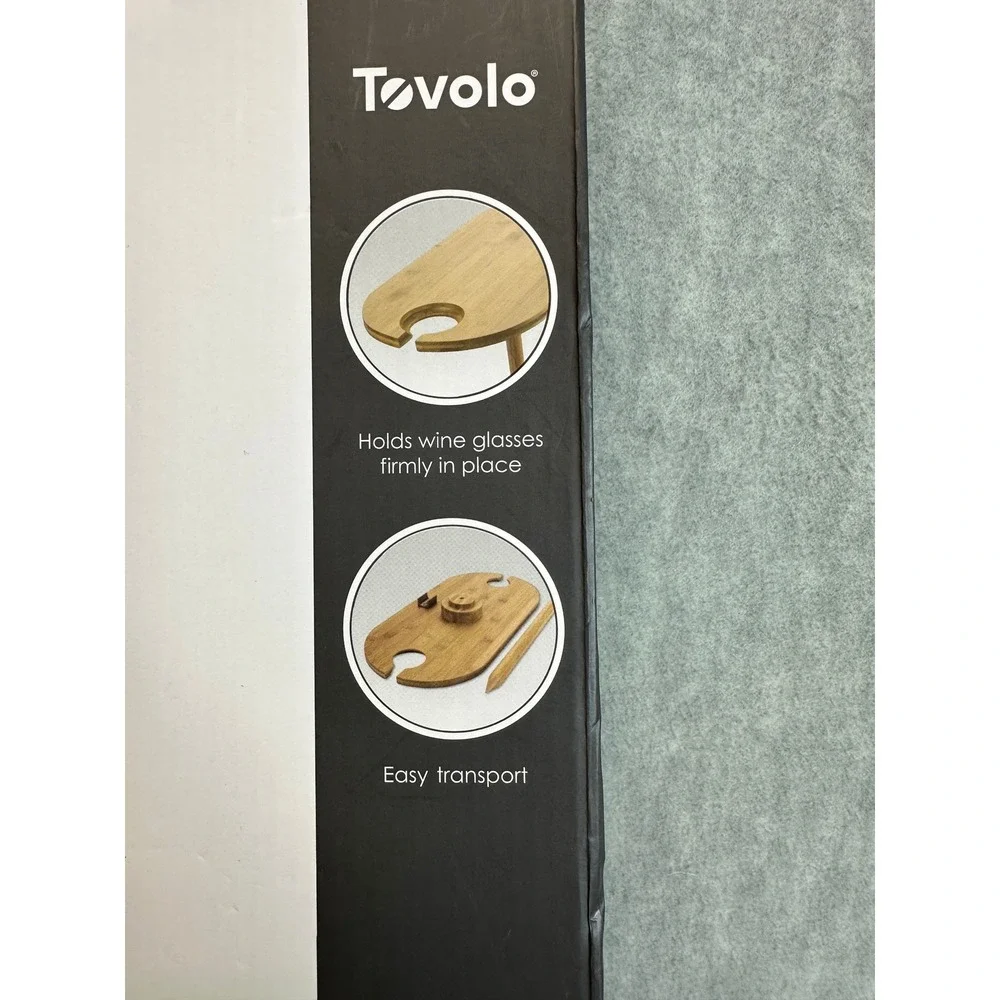 Tovolo Bamboo Wine Table Picnic Outdoor Foldable Wine Glass Holder Cutting Board